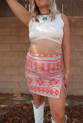 Heather Grey Pink Aztec Skirt