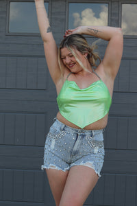 Metallic Green Rhinestone Top