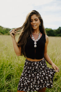 Black Floral Mini Skirt