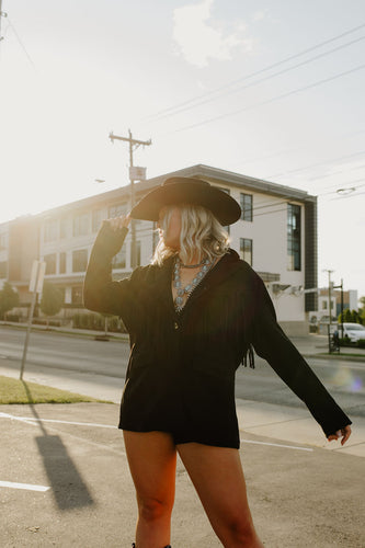 Black Suede Fringe Blazer