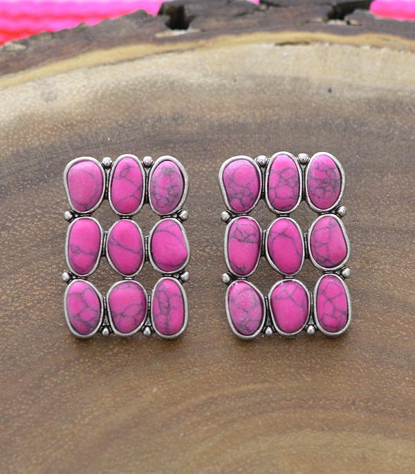 Pink Square Post Earrings