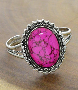 Pink Oval Semi Stone Cuff