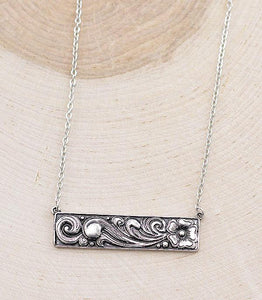 Tooled Look Metal Bar Necklace
