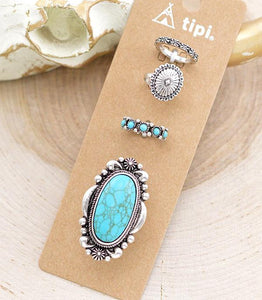 Turquoise Concho Ring Set