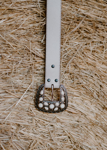 White Leather Stone Belt