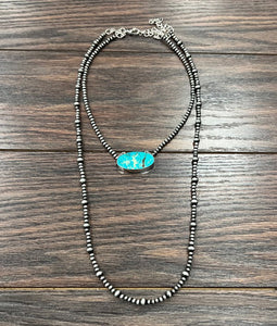 Turquoise Pendant 2 Strand Necklace