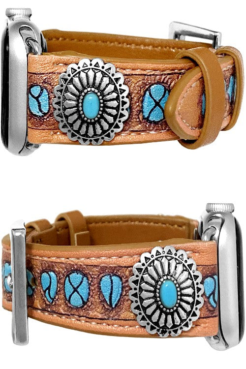 Leather and Turquoise Watch Band
