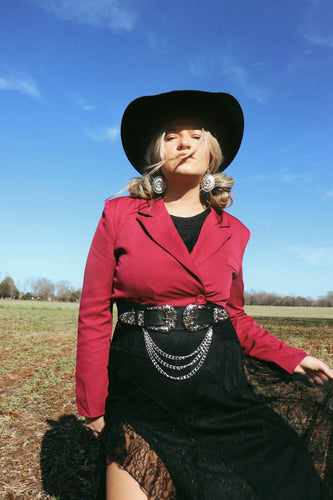 Raspberry Crop Blazer Top