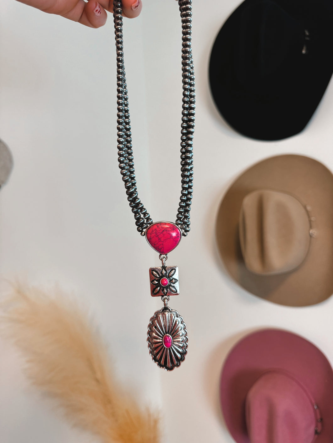 Pink Stone Drop Necklace