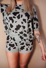 Load image into Gallery viewer, Sage Cow Print  Lounge Short Set
