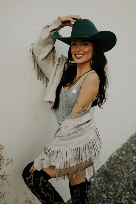 Silver Suede Fringe Jacket