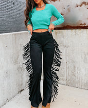 Load image into Gallery viewer, Suede Fringed Flared Pants
