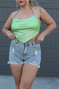 Metallic Green Rhinestone Top