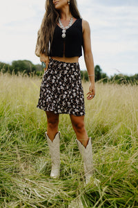 Black Floral Mini Skirt