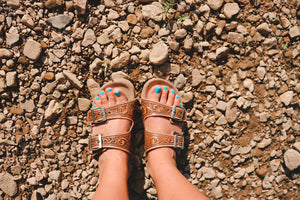 Brown Tooled Leather Sandals