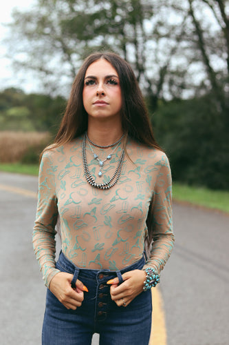 Turquoise Countryside Mesh Top