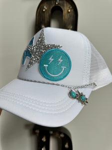 Blue Smiley Trucker Hat