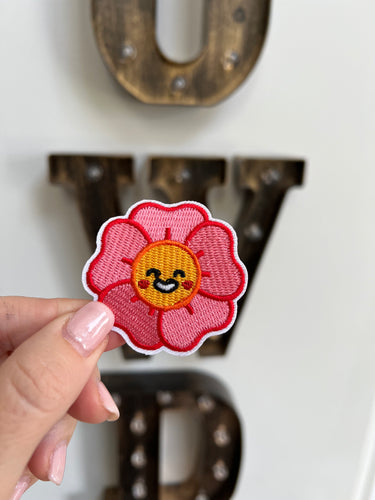 Pink and Red Flower Smiley Patch