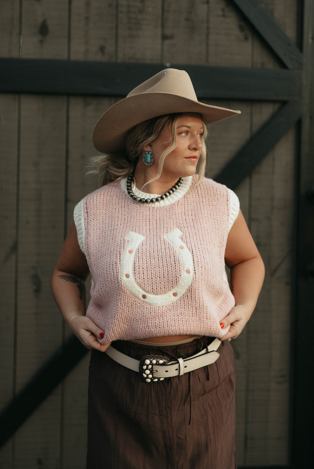 Pink Horseshoe Sweater Vest