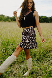 Black Floral Mini Skirt