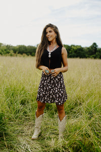 Black Floral Mini Skirt