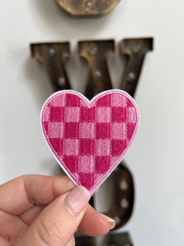 Pink Checkered Heart Patch