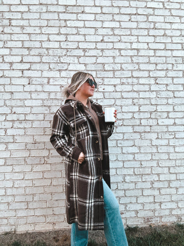 Jaquline Hoodie Plaid Long Jacket