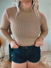 Load image into Gallery viewer, Nude Mesh &amp; Rhinestone Bodysuit