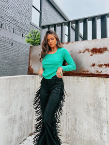 Suede Fringed Flared Pants