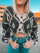 Load image into Gallery viewer, Olive Aztec Crop Cardigan