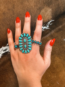 Turquoise Oval Flower Ring