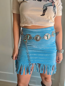 Blue Suede Fringe Skirt