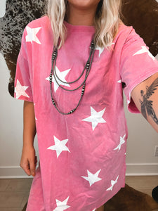 Hot Pink Star T-Shirt Dress