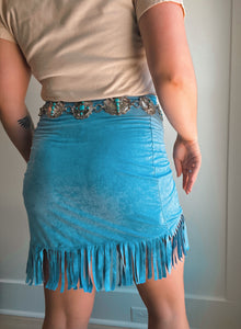 Blue Suede Fringe Skirt