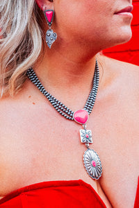 Pink Stone Drop Necklace