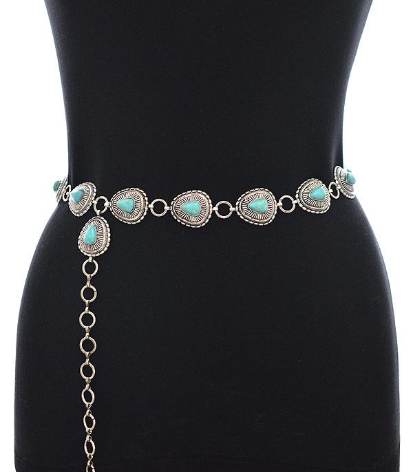 Turquoise/Silver Western Concho Belt