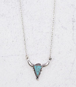 Steer Skull Turquoise Stone Necklace
