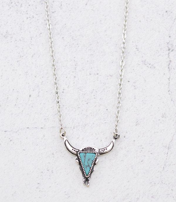 Steer Skull Turquoise Stone Necklace