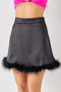Black Mini Skirt with Fur Detail