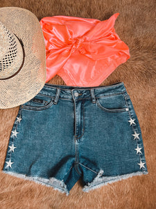 Star Embroidered Denim Shorts